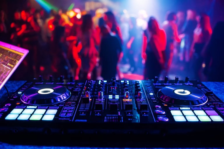 DJ mixing at night